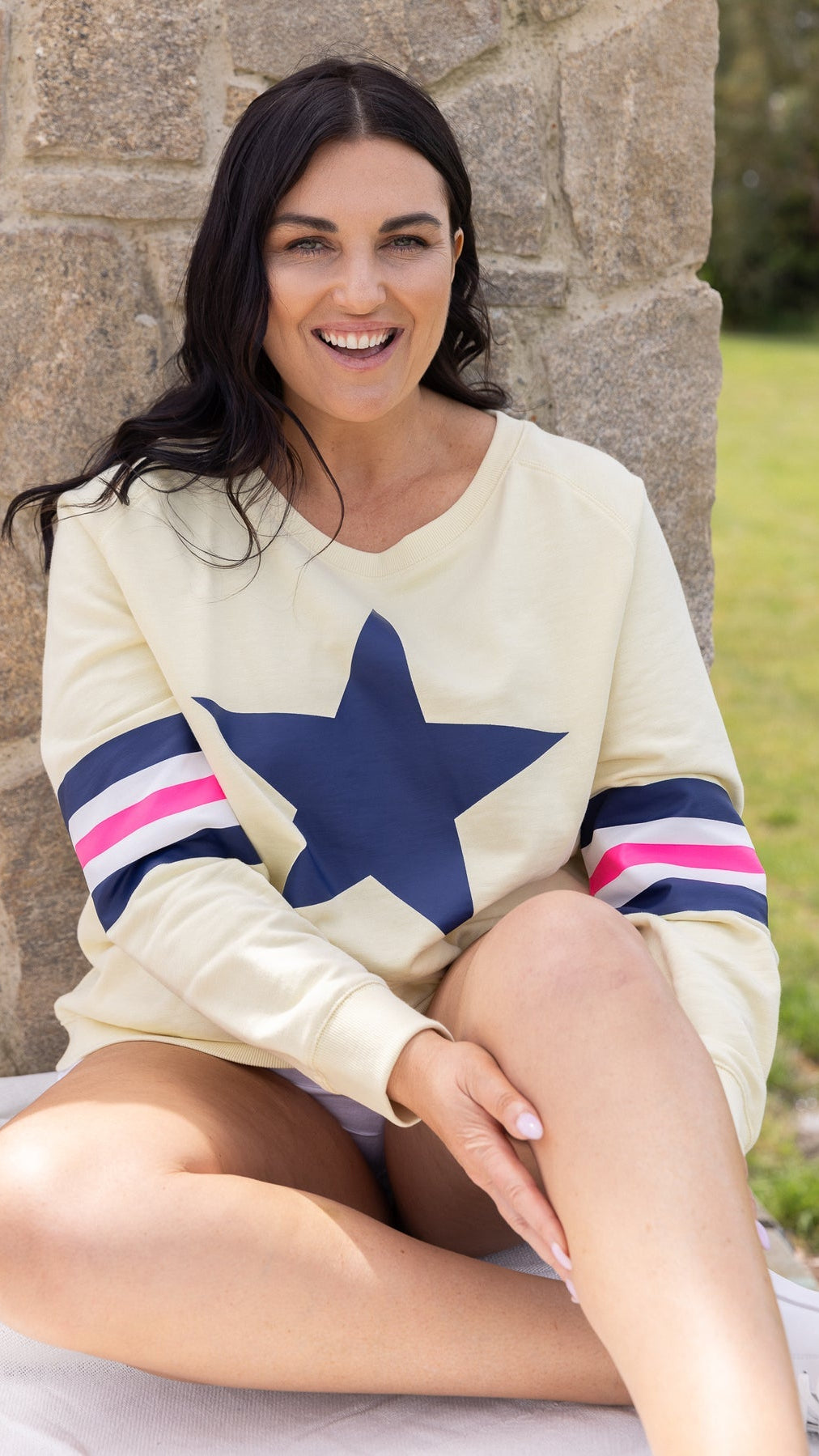 Holiday Sweater - Lemon/Navy Star