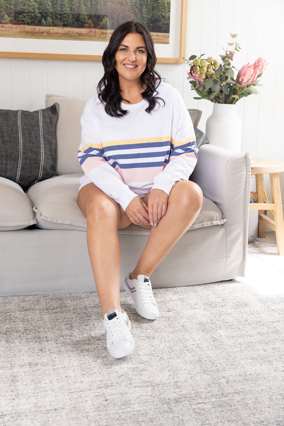 Hamptons Sweater - White/Navy/Pink Stripe
