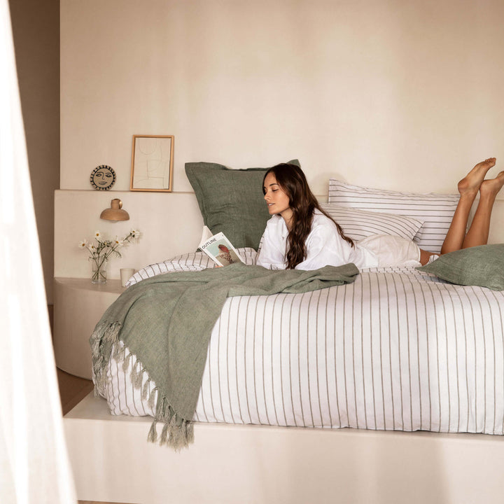 Loft Linen &amp; Cotton Duvet Cover Set (King) - Sage