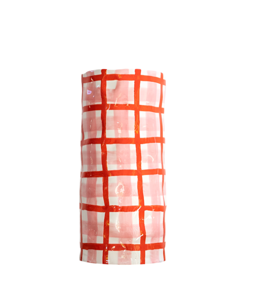 Large Gingham Vase - Pink & Red