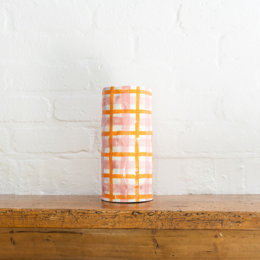 Large Gingham Vase – Pink & Orange