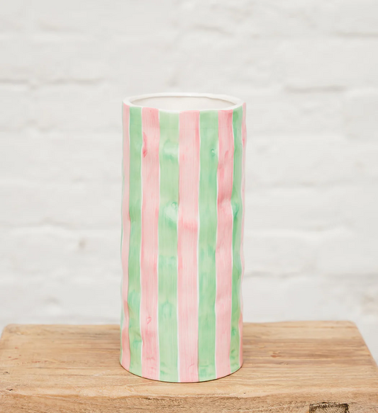 Large Striped Vase - Pink & Mint Green