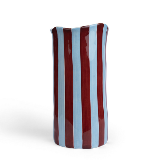Large Striped Vase - Burgundy and Blue
