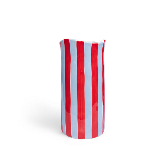 Large Striped Vase - Cornflower Blue & Red