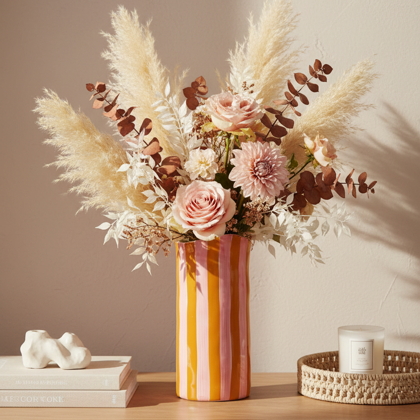 Large Striped Vase - Pink &amp; Orange