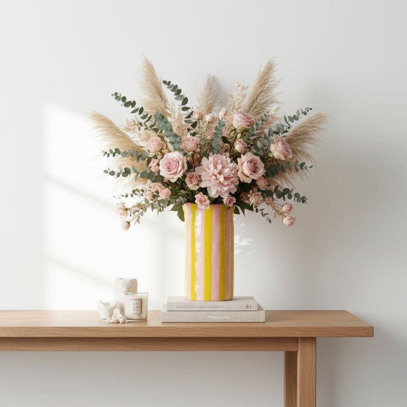 Large Striped Vase - Pink &amp; Yellow