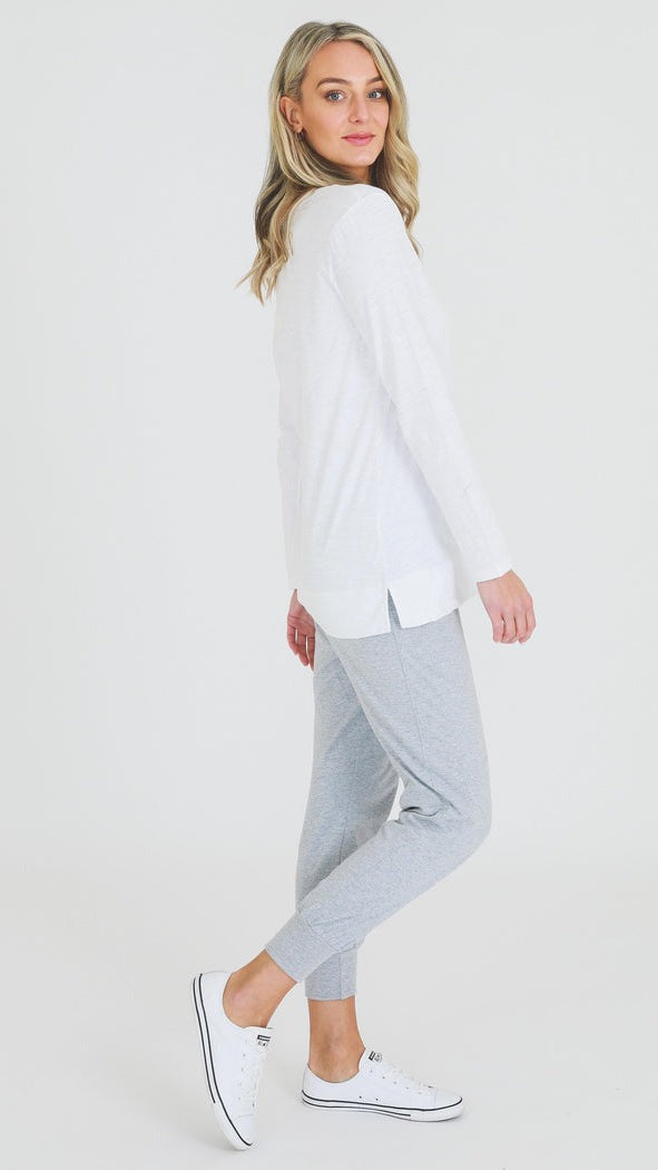 Leah V Neck Long Sleeve T Shirt - White