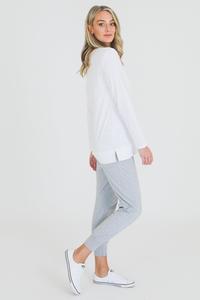 Leah V Neck Long Sleeve T Shirt - White