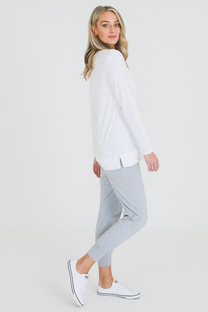 Leah V Neck Long Sleeve T Shirt - White