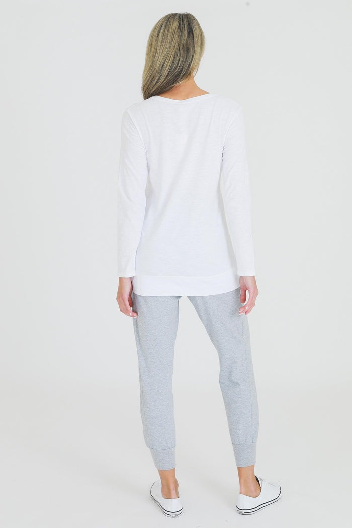 Leah V Neck Long Sleeve T Shirt - White