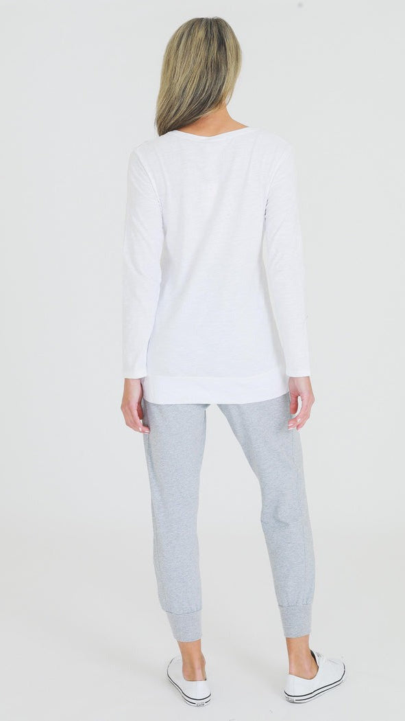Leah V Neck Long Sleeve T Shirt - White