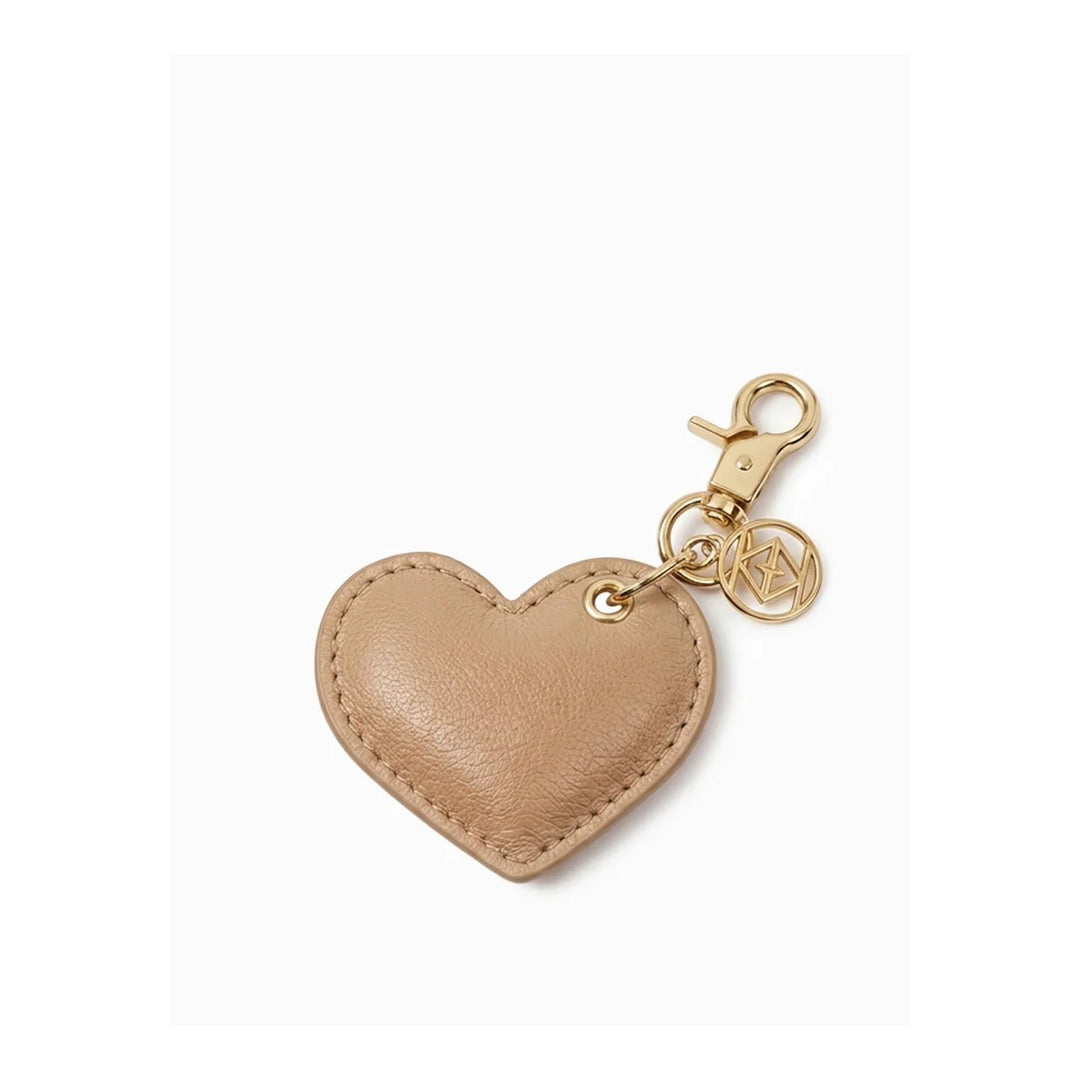 Leather Cushion Heart Key Ring - Beige