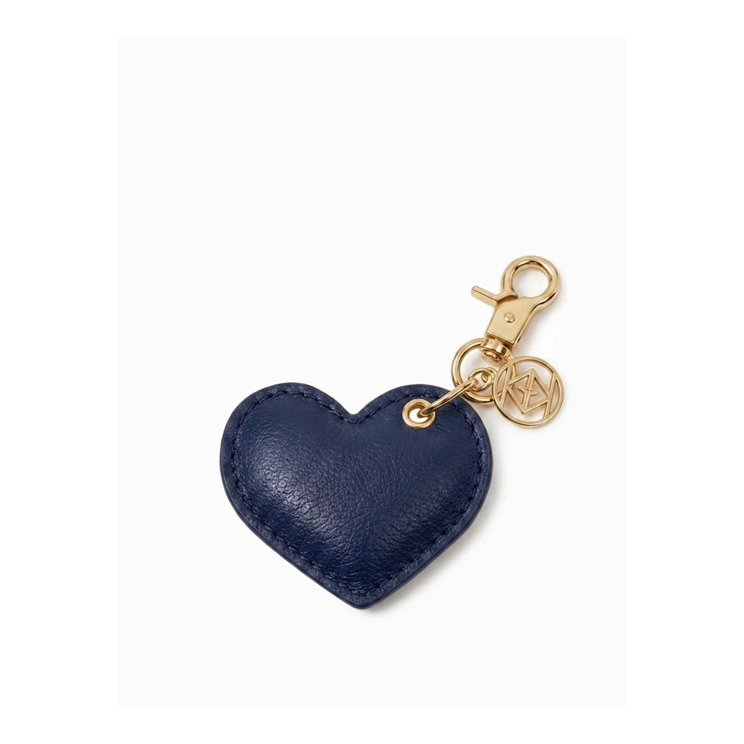 Leather Cushion Heart Key Ring - Navy