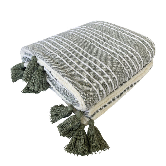 Mandy Stripe Throw - Forest Green & Ivory