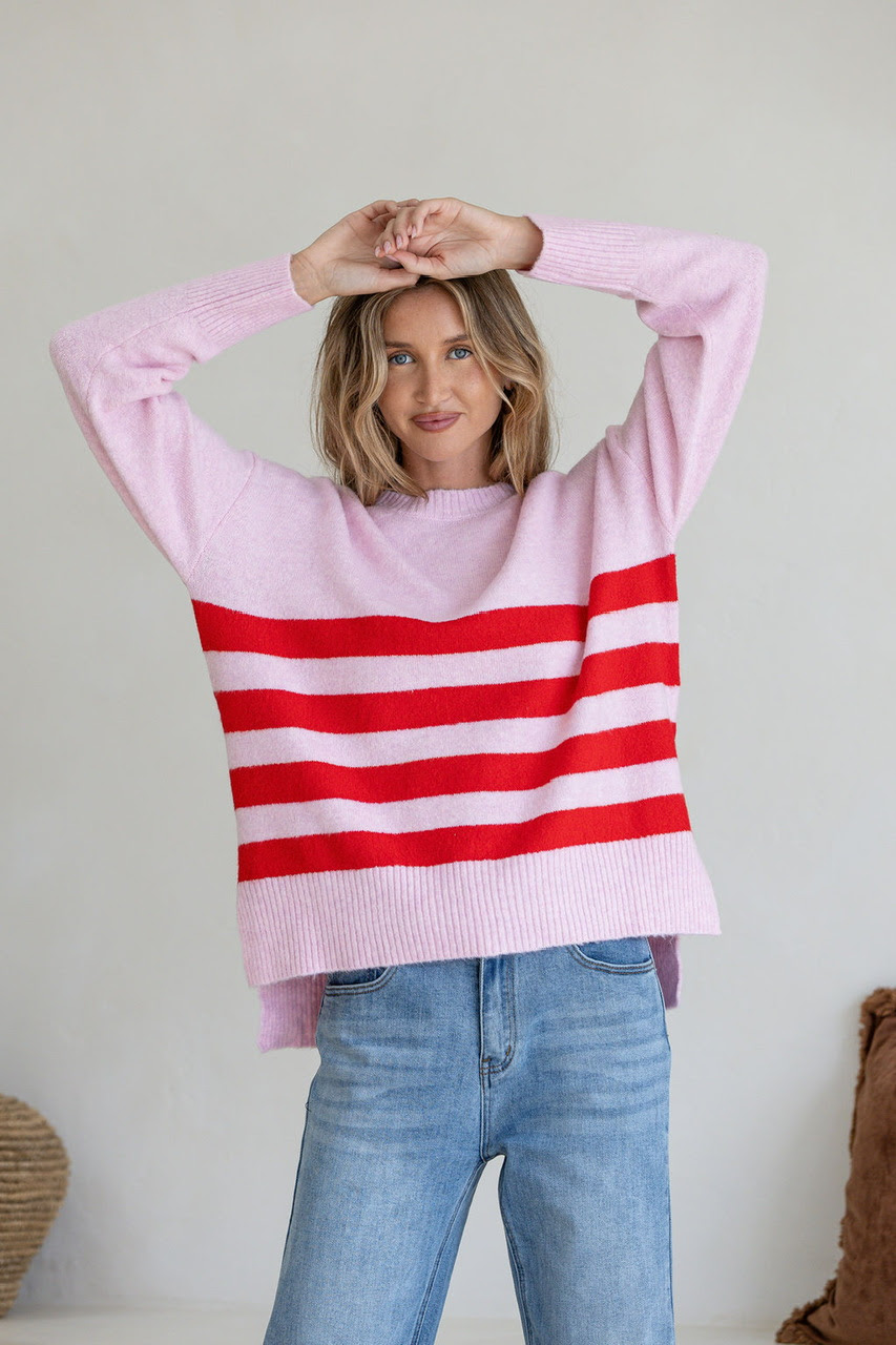 Manor Stripe Knit - Pink/Red