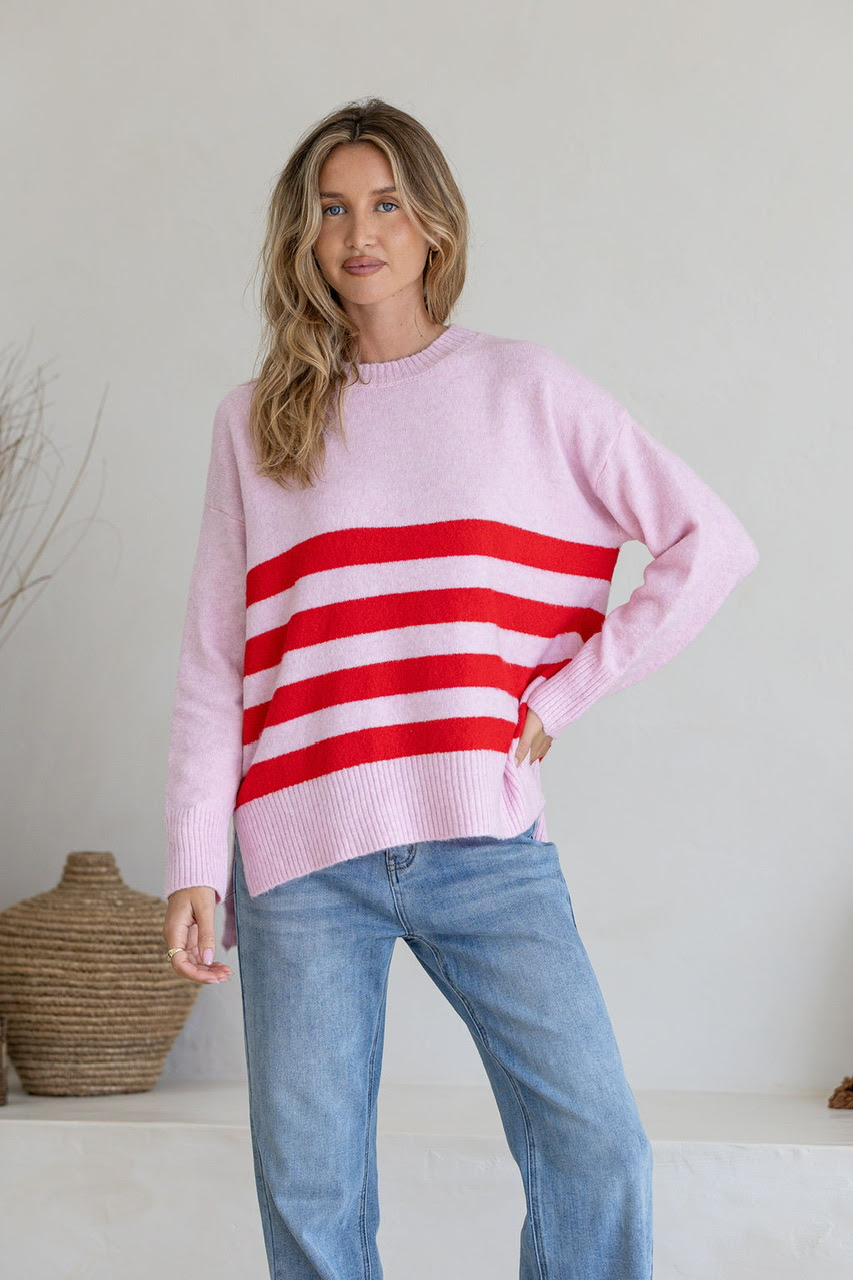 Manor Stripe Knit - Pink/Red