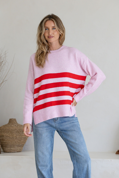 Manor Stripe Knit - Pink/Red