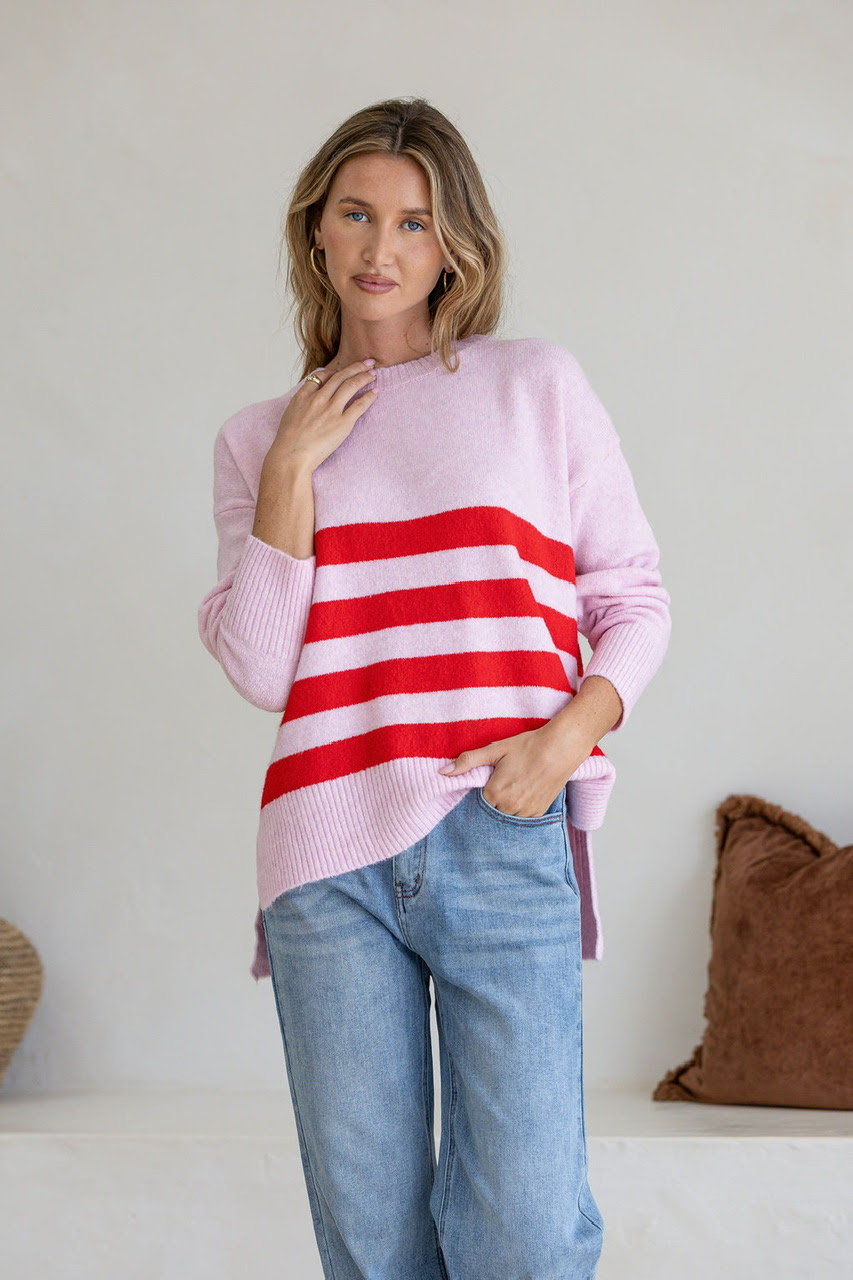 Manor Stripe Knit - Pink/Red