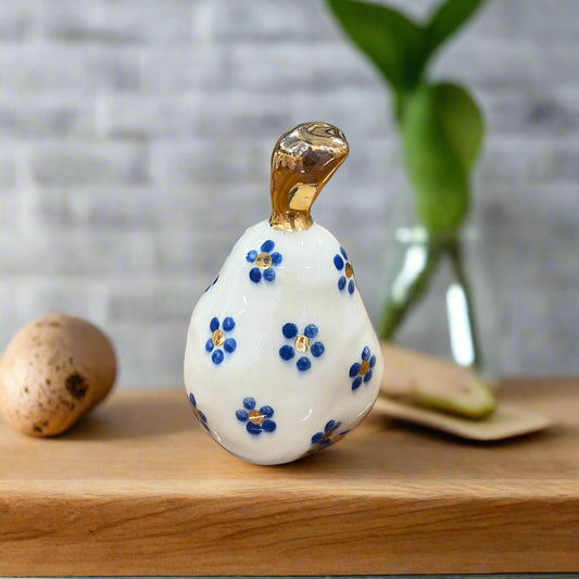 Medium Ceramic Pear with Golden Stalk - Green Spot Flower