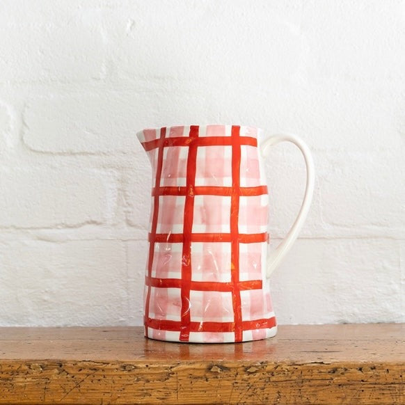 Medium Gingham Jug - Rose Pink &amp; Red