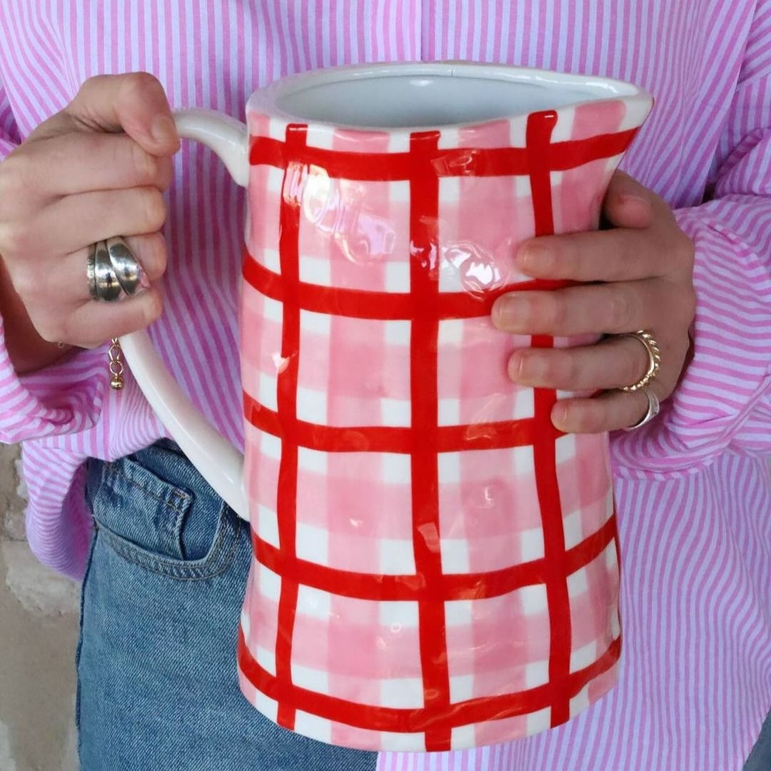 Medium Gingham Jug - Rose Pink &amp; Red