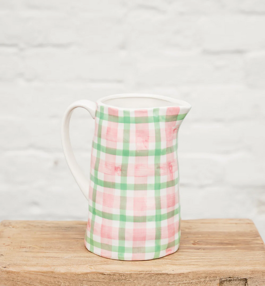 Medium Gingham Jug - Rose Pink & Mint Green
