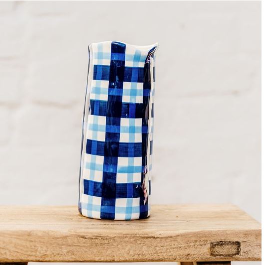 Medium Gingham Vase - Navy & Cornflower Blue