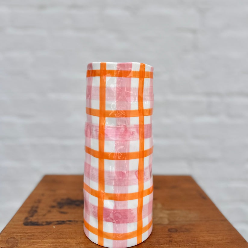 Medium Gingham Vase - Pink & Orange