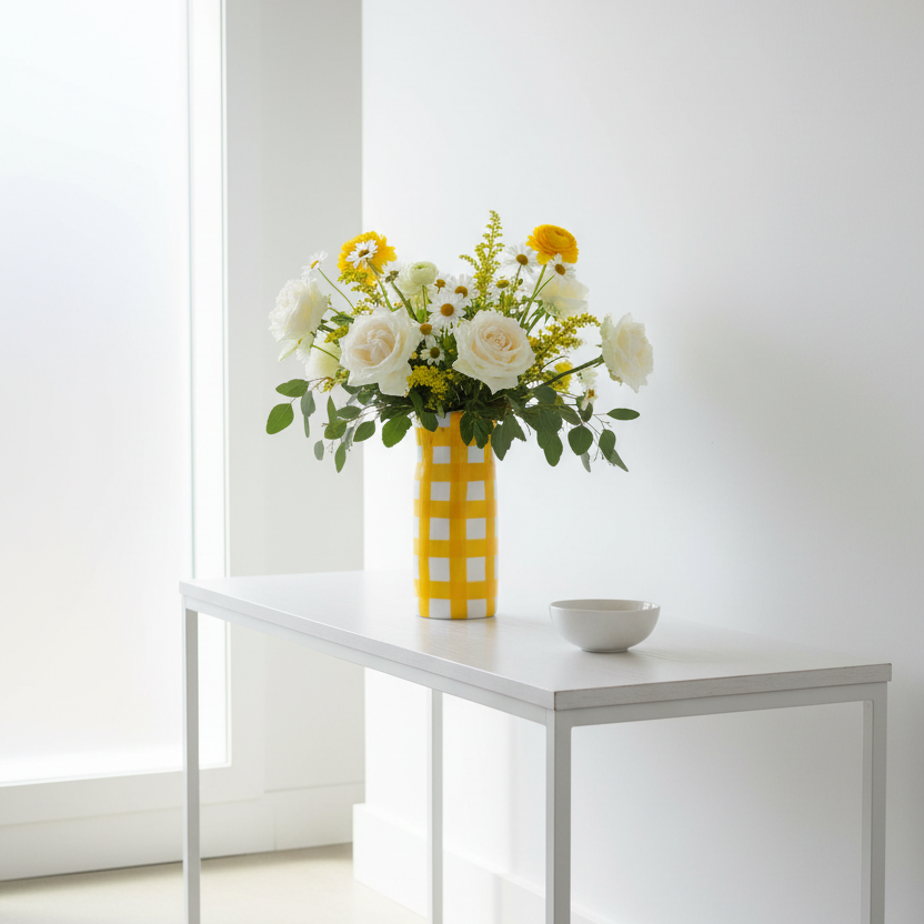 Medium Gingham Vase – Yellow