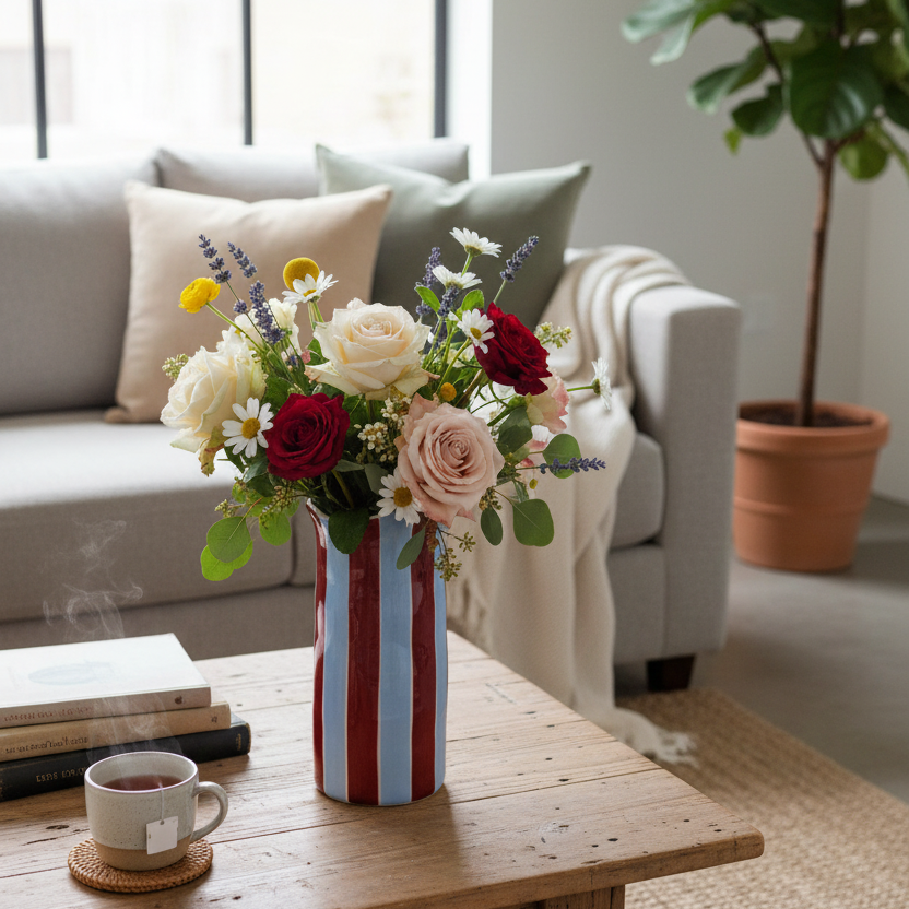 Medium Striped Vase - Burgundy &amp; Blue