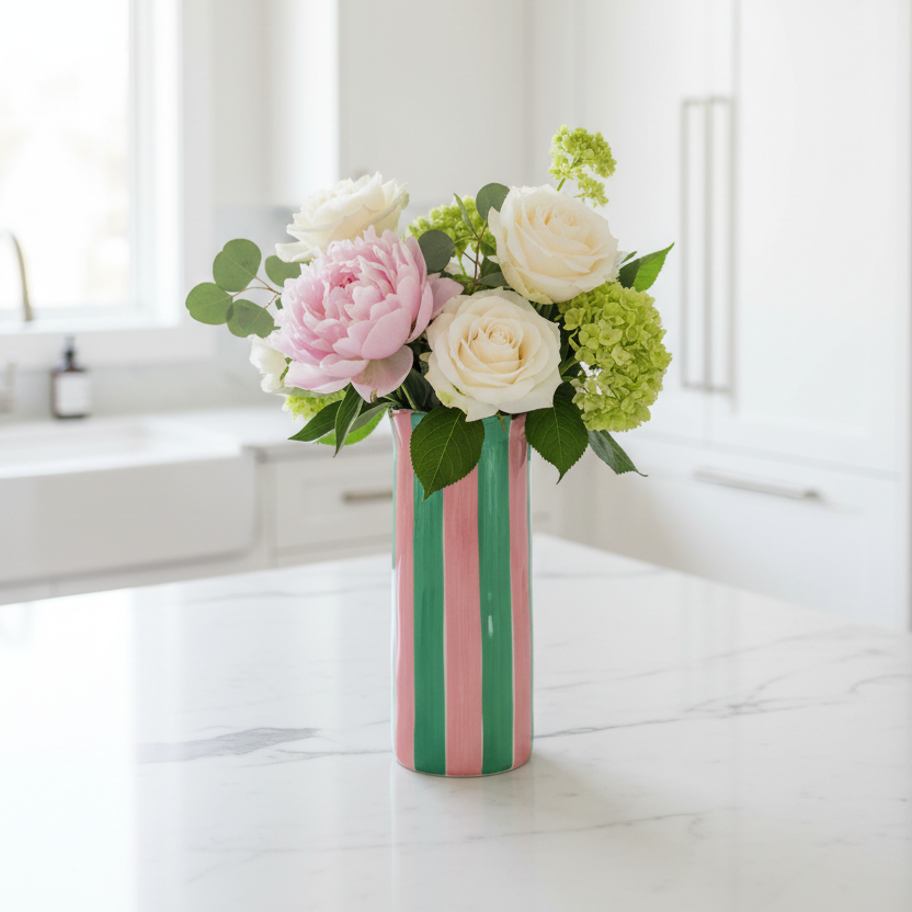 Medium Striped Vase - Pink &amp; Green