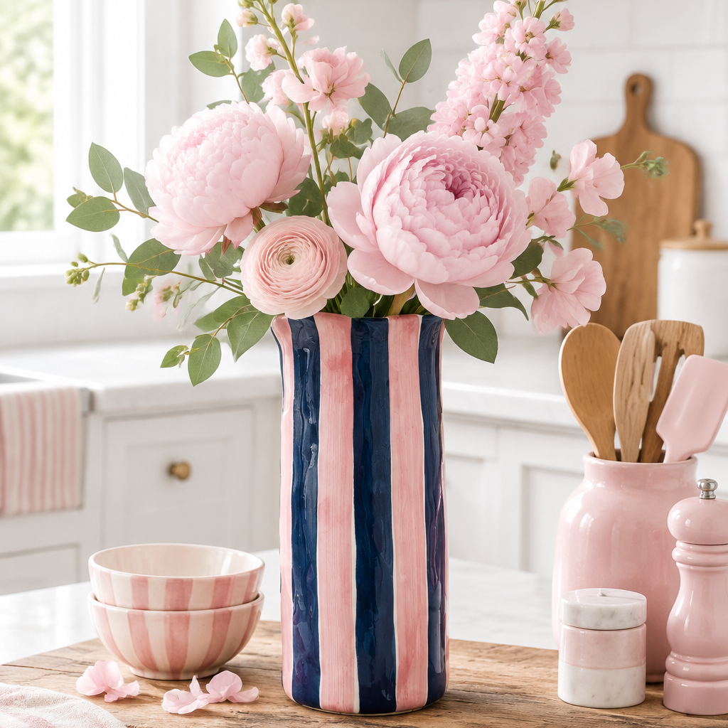 Medium Striped Vase - Pink &amp; Navy