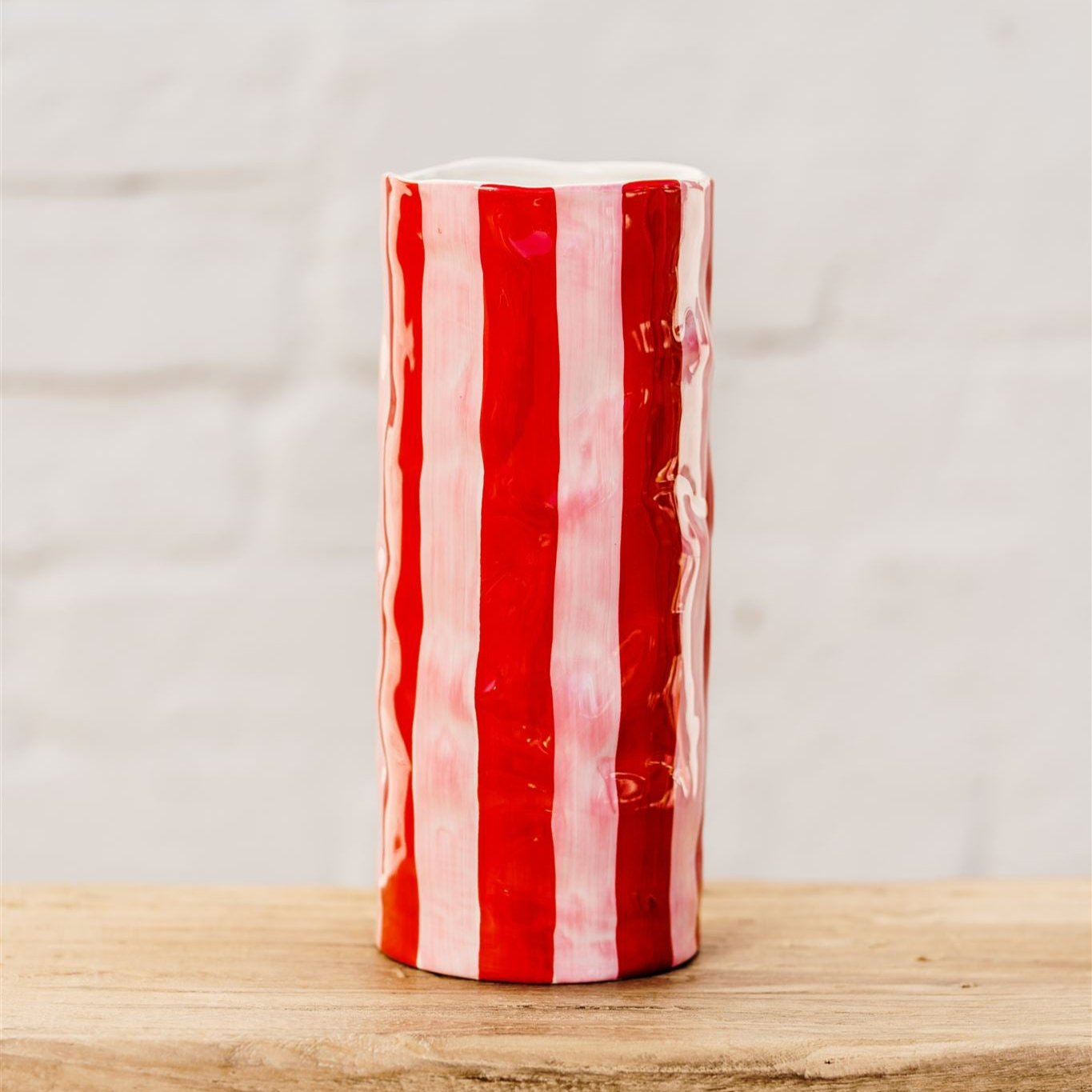 Medium Striped Vase – Red & Pink