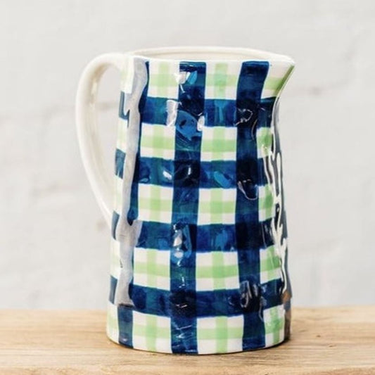 Medium Gingham Jug - Navy & Mint Green