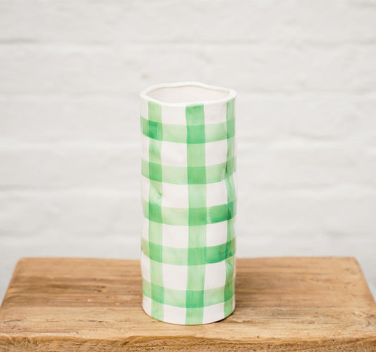 Medium Gingham Vase - Mint