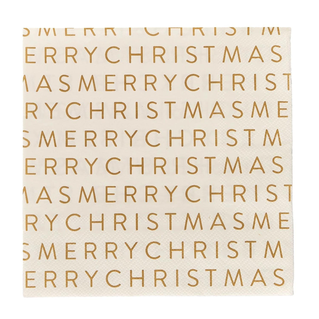 Merry Napkin Set (20 Pack) - White/Gold