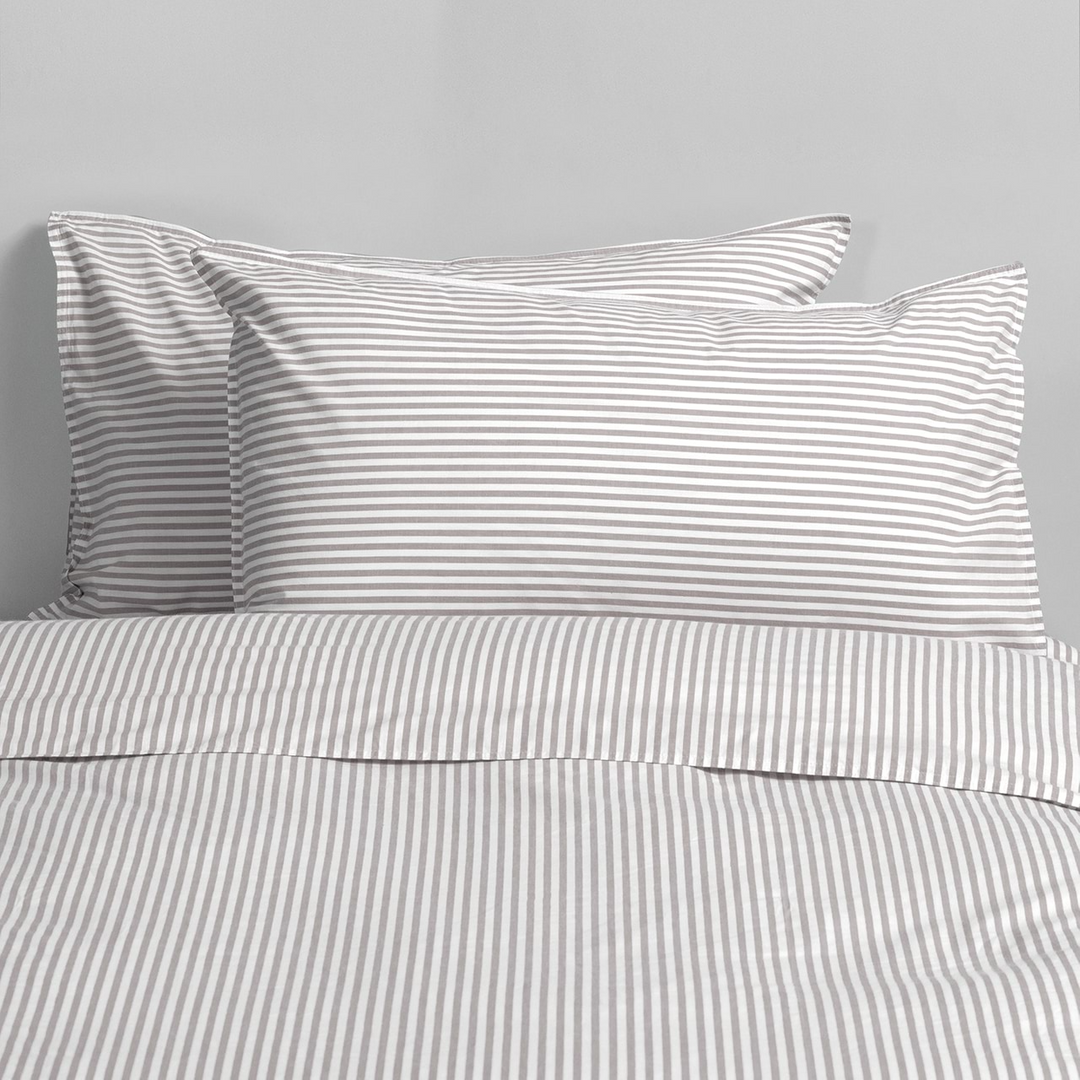 Modella Cotton Mini Stripe Quilt Cover Set (Double) - Grey
