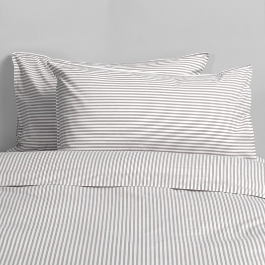 Modella Cotton Mini Stripe Quilt Cover Set (Queen) - Grey