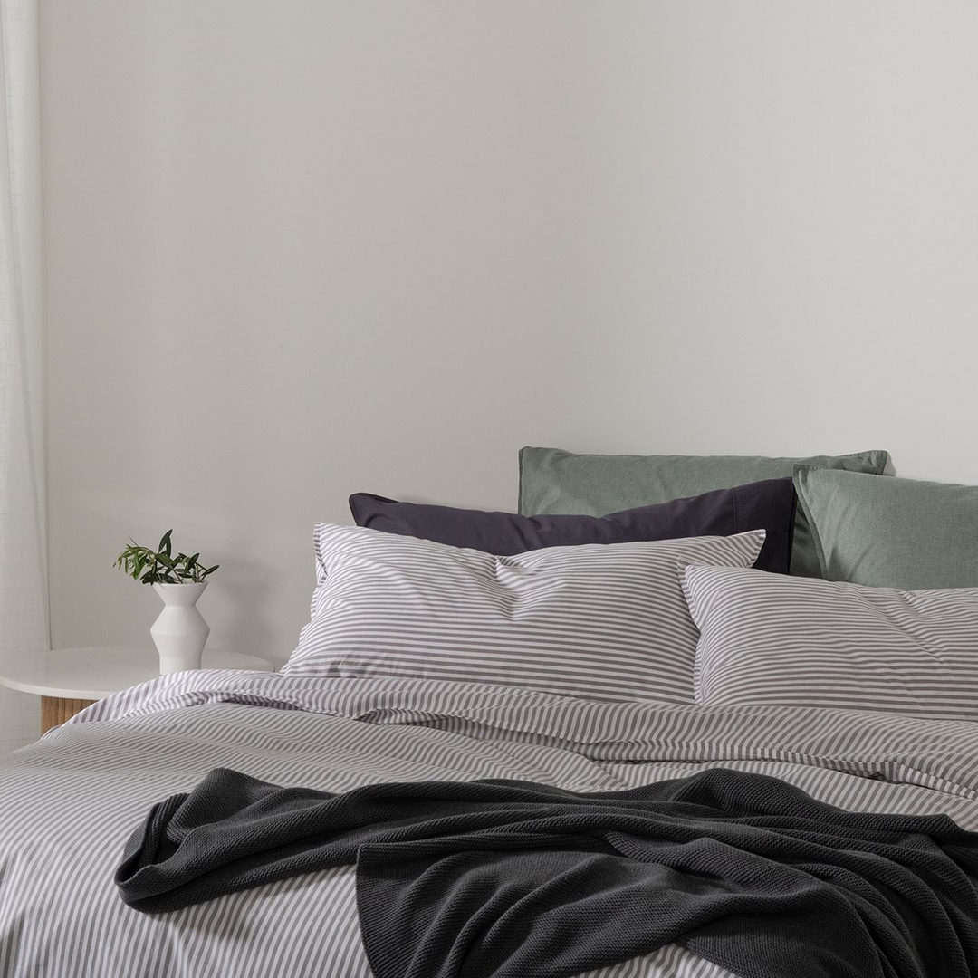 Modella Cotton Mini Stripe Quilt Cover Set (Double) - Grey