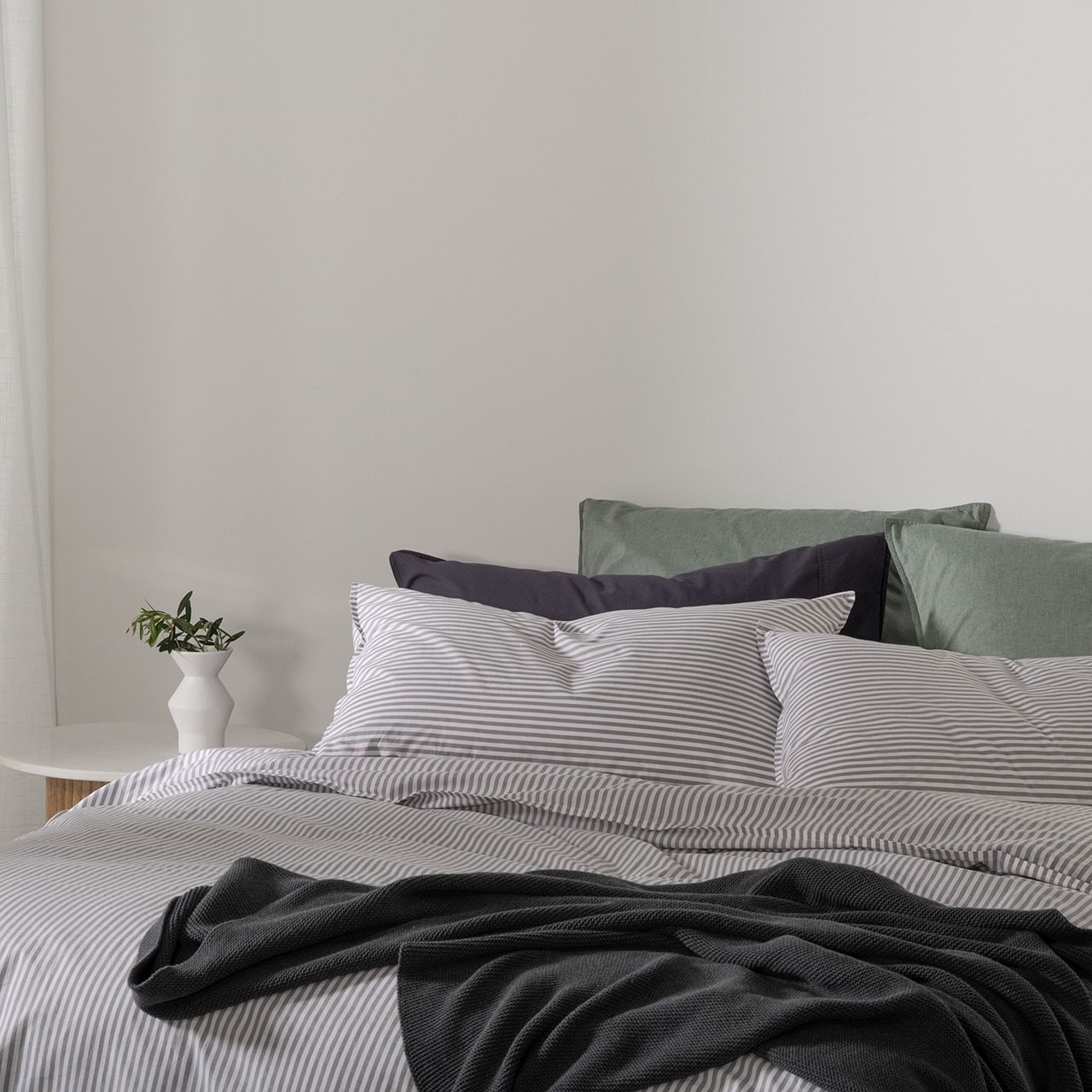 Modella Cotton Mini Stripe Quilt Cover Set (Queen) - Grey