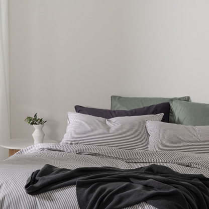 Modella Cotton Mini Stripe Quilt Cover Set (Queen) - Grey