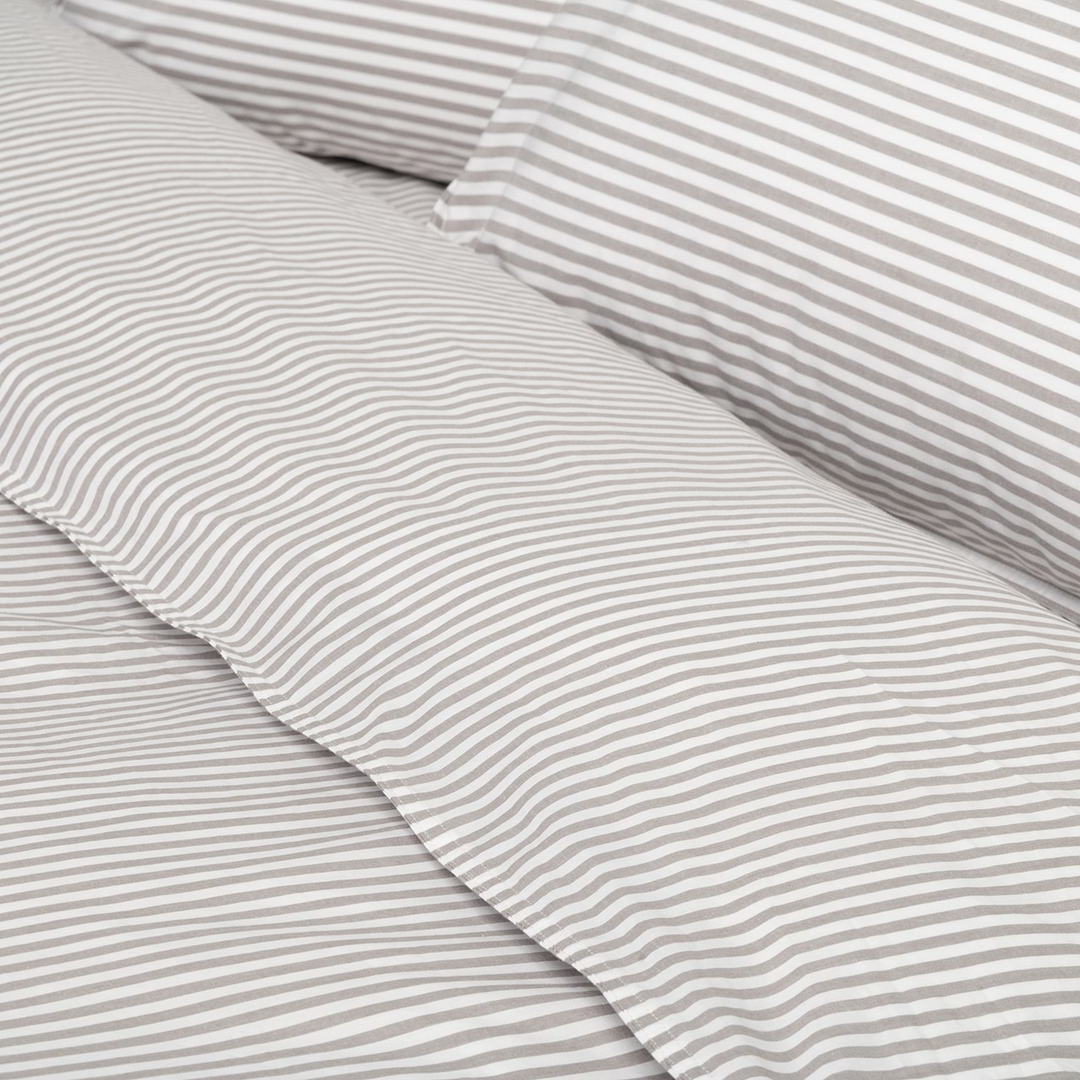 Modella Cotton Mini Stripe Quilt Cover Set (Queen) - Grey