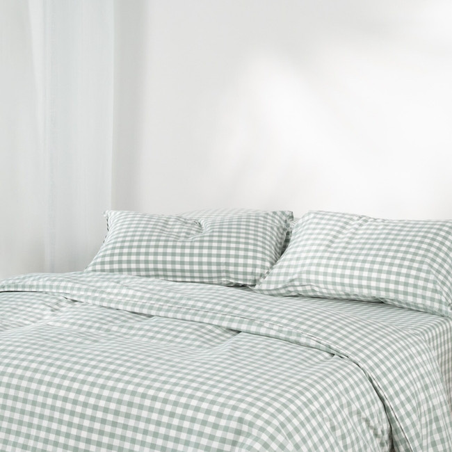 Modella Gingham Quilt Cover Set (Queen) – Sage