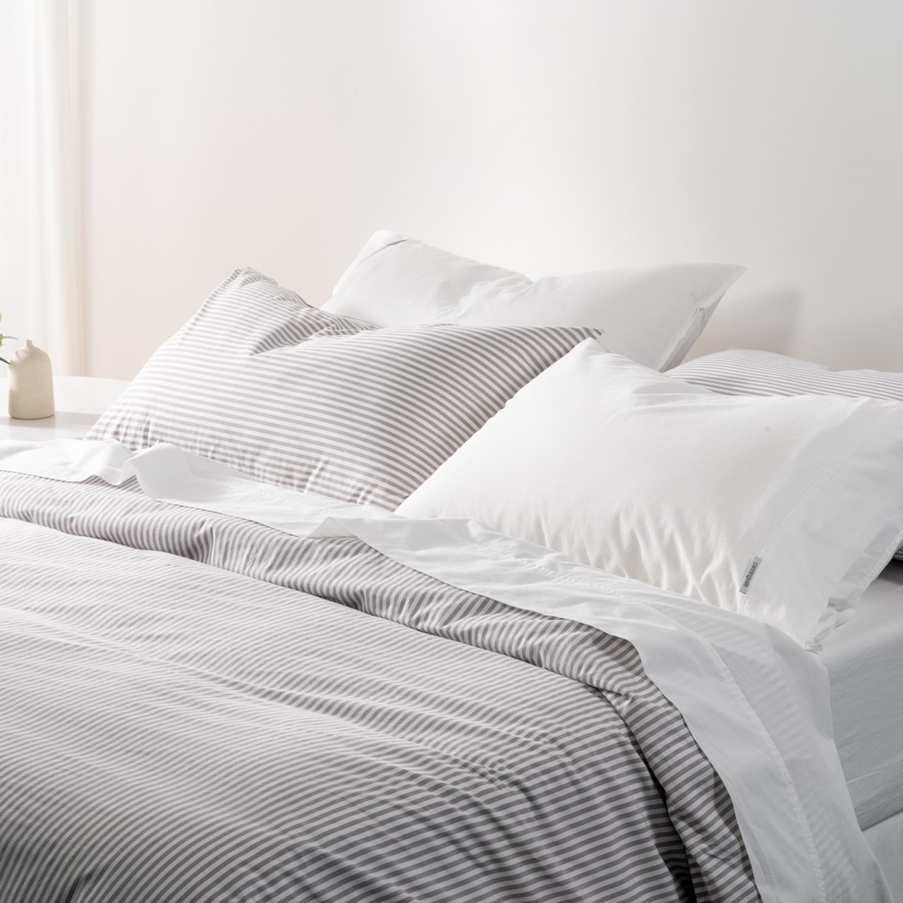 Modella Cotton Mini Stripe Quilt Cover Set (Queen) - Grey