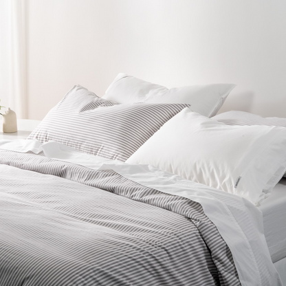Modella Cotton Mini Stripe Quilt Cover Set (Queen) - Grey