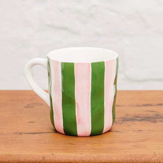Mug - Pink & Dark Green Stripe