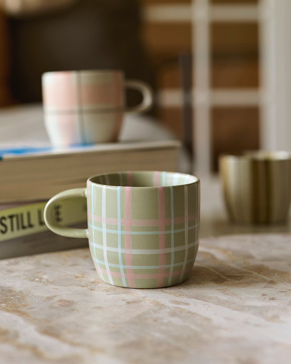 Mug - Sage &amp; Blush Check Cat&