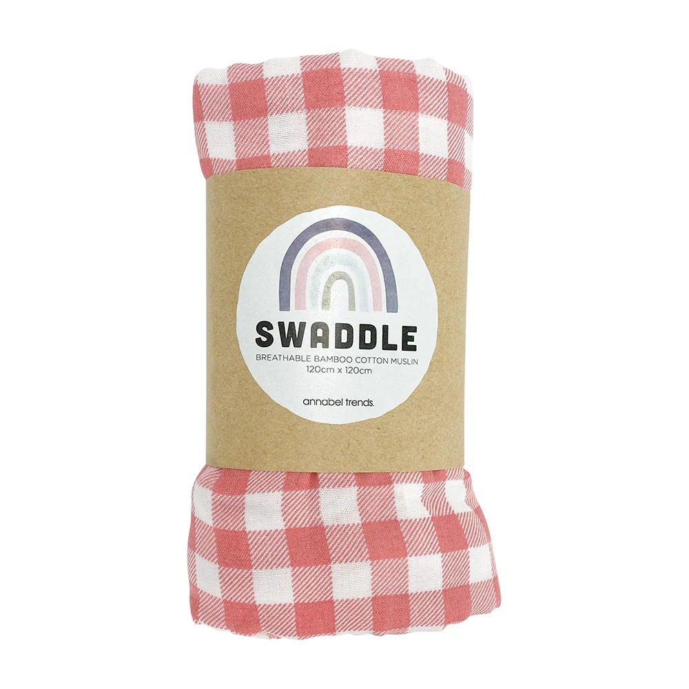 Muslin Gingham Swaddle - Rhubarb