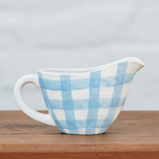 Gingham Gravy Jug - Cornflower Blue