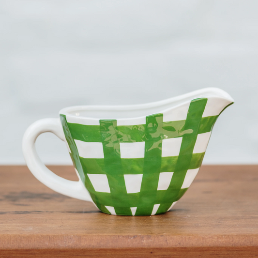 Gingham Gravy Jug - Forest Green